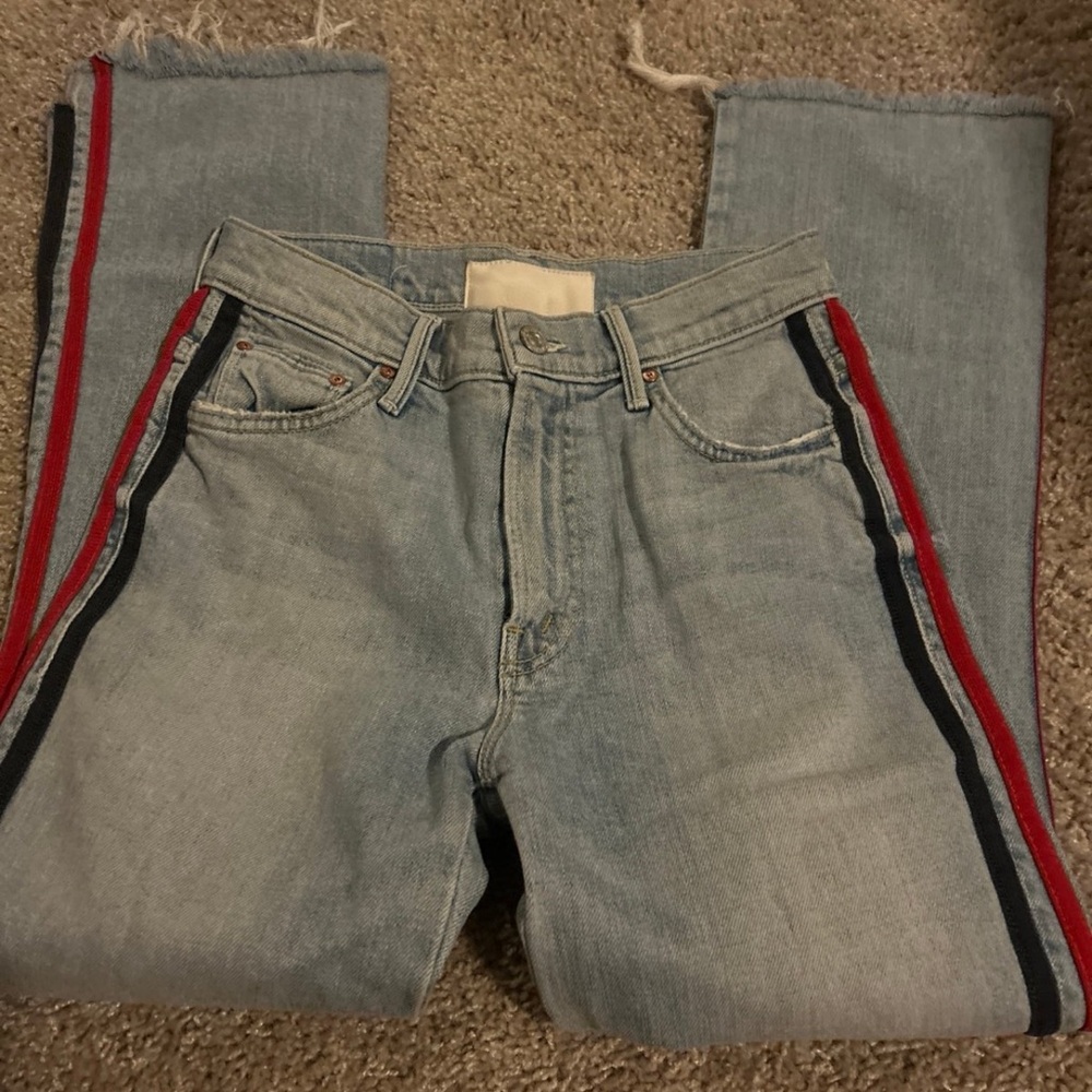 MOTHER Light Blue Jeans with Red and Black Stripes